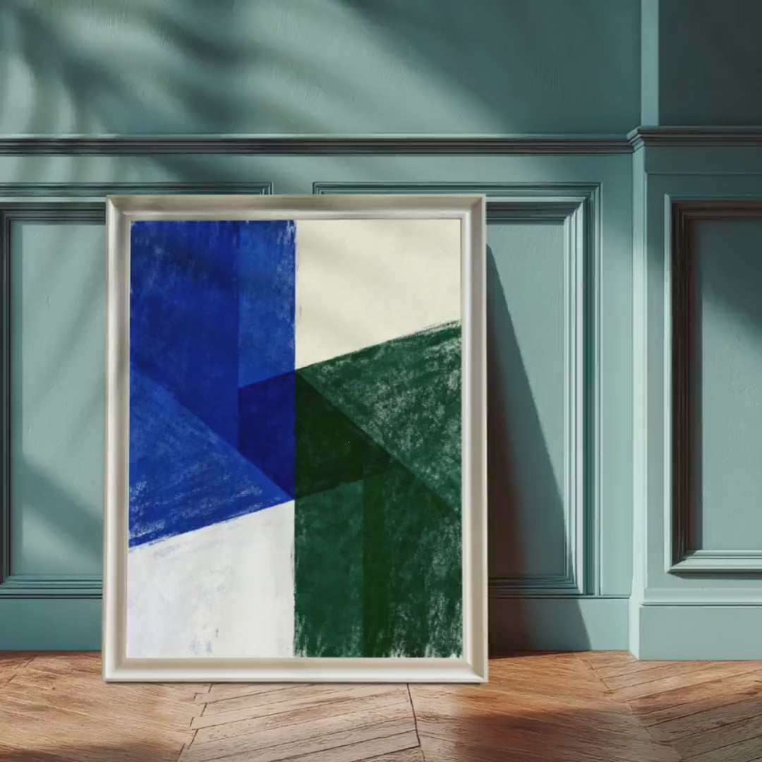 Abstract Blue Green Geometric Block Art Print | Wood Framed Giclee Poster