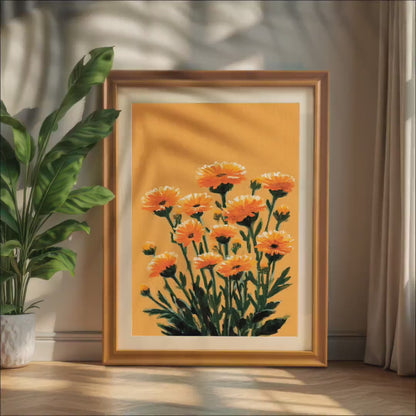 Bright Orange Calendula Flower Print: Wall Art, Giclee Wood Frame Decor