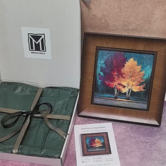 Impasto Autumn Trees Art - Framed Vibrant Landscape Print Wall Hangings