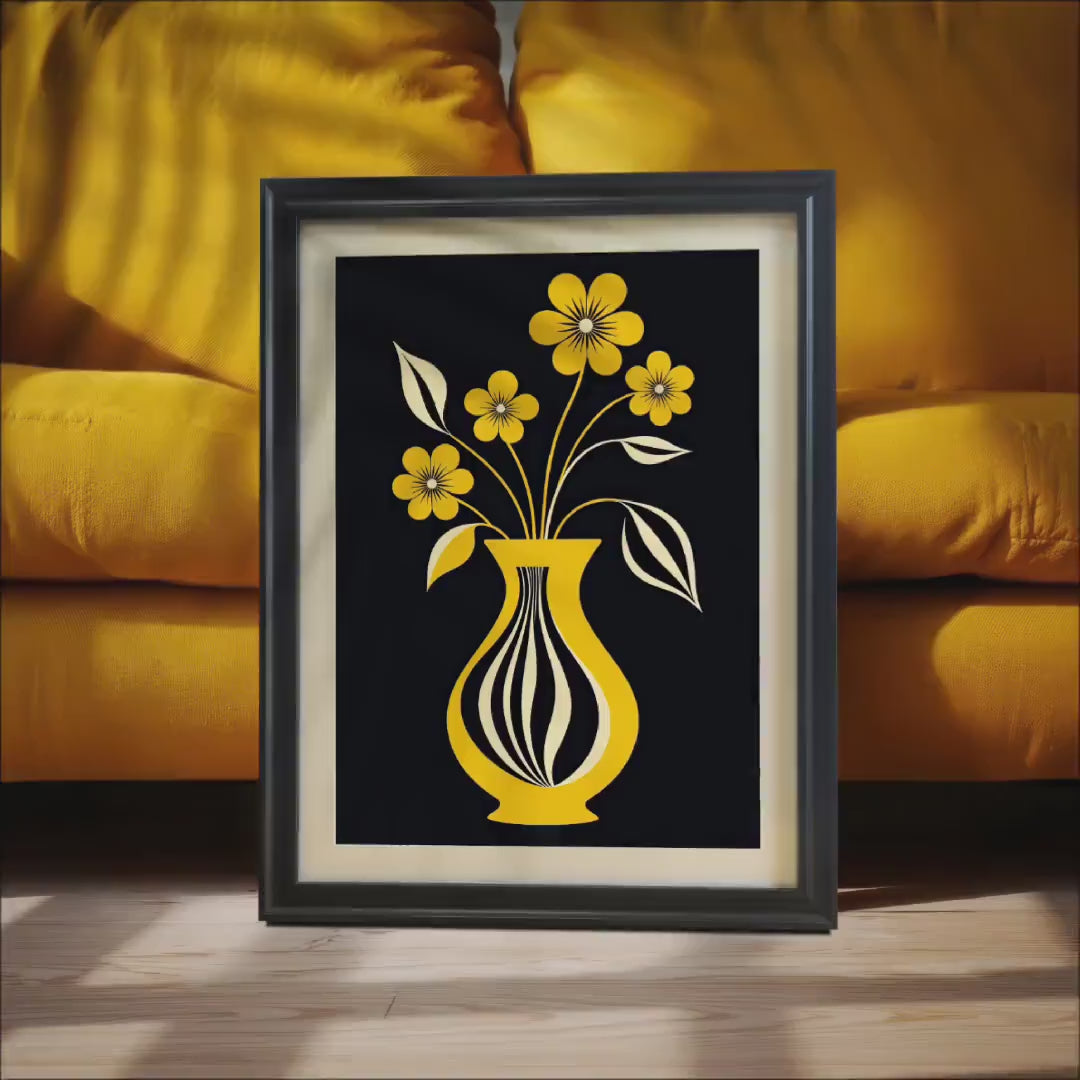 Wood Framed Flower Vase Graphic Wall Art Print