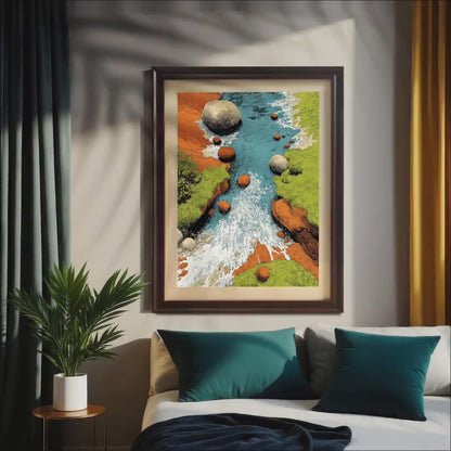 Retro Style River Landscape Wood Framed Wall Art Print