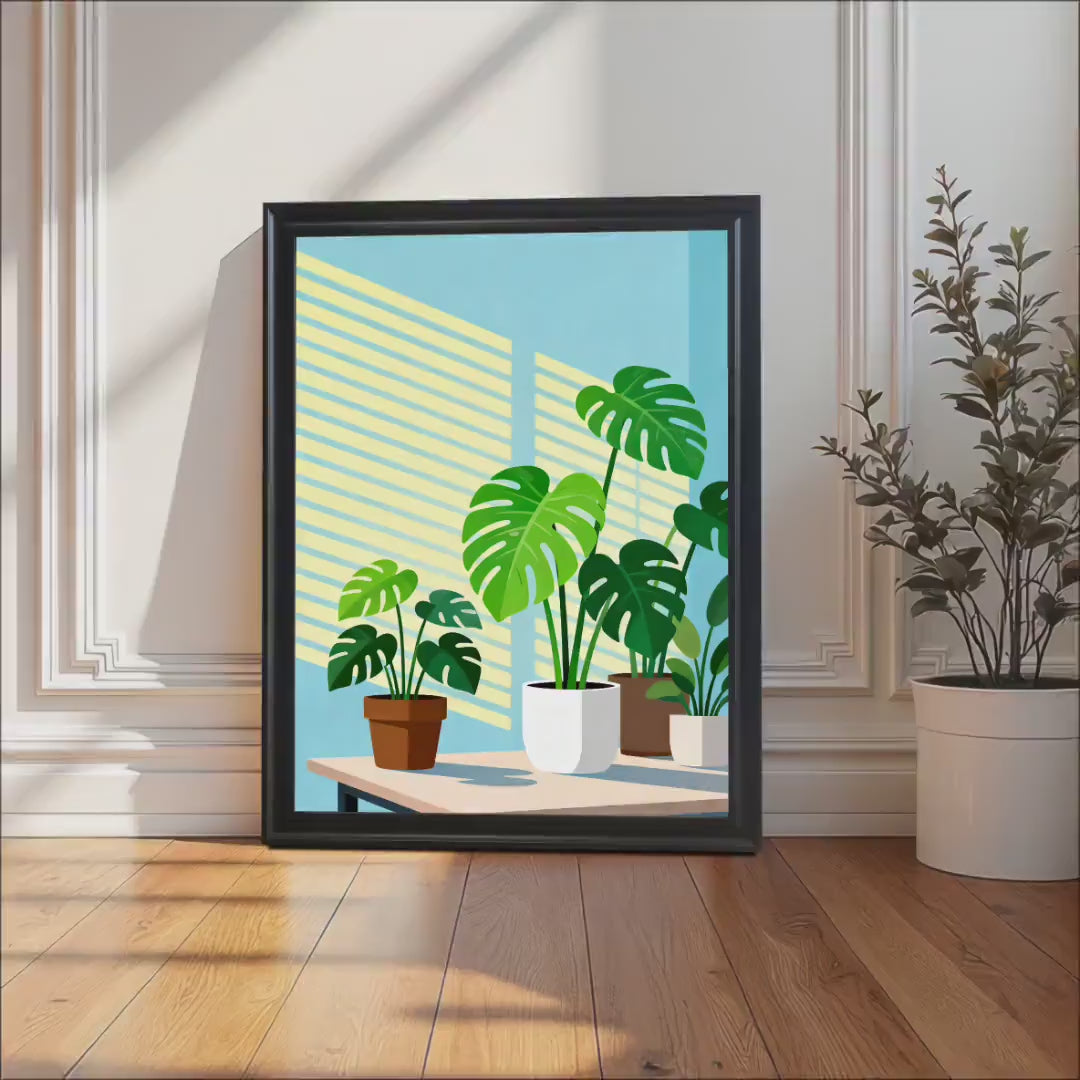 Monstera Houseplant Art Print: Wood Framed Wall Decor, Modern Botanical Giclée