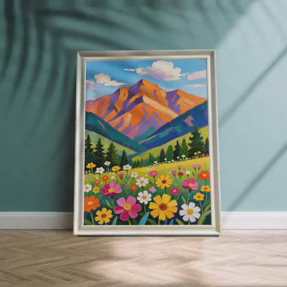 Colorful Nature Mountain Wildflower Landscape Wood Framed Wall Art Print