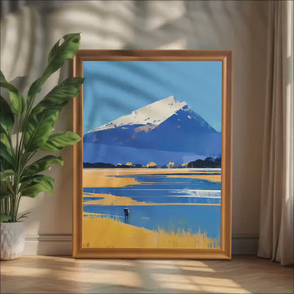 Snowy Peak Mountain Lake Minimalist Landscape Wood Framed Wall Art Nature Print