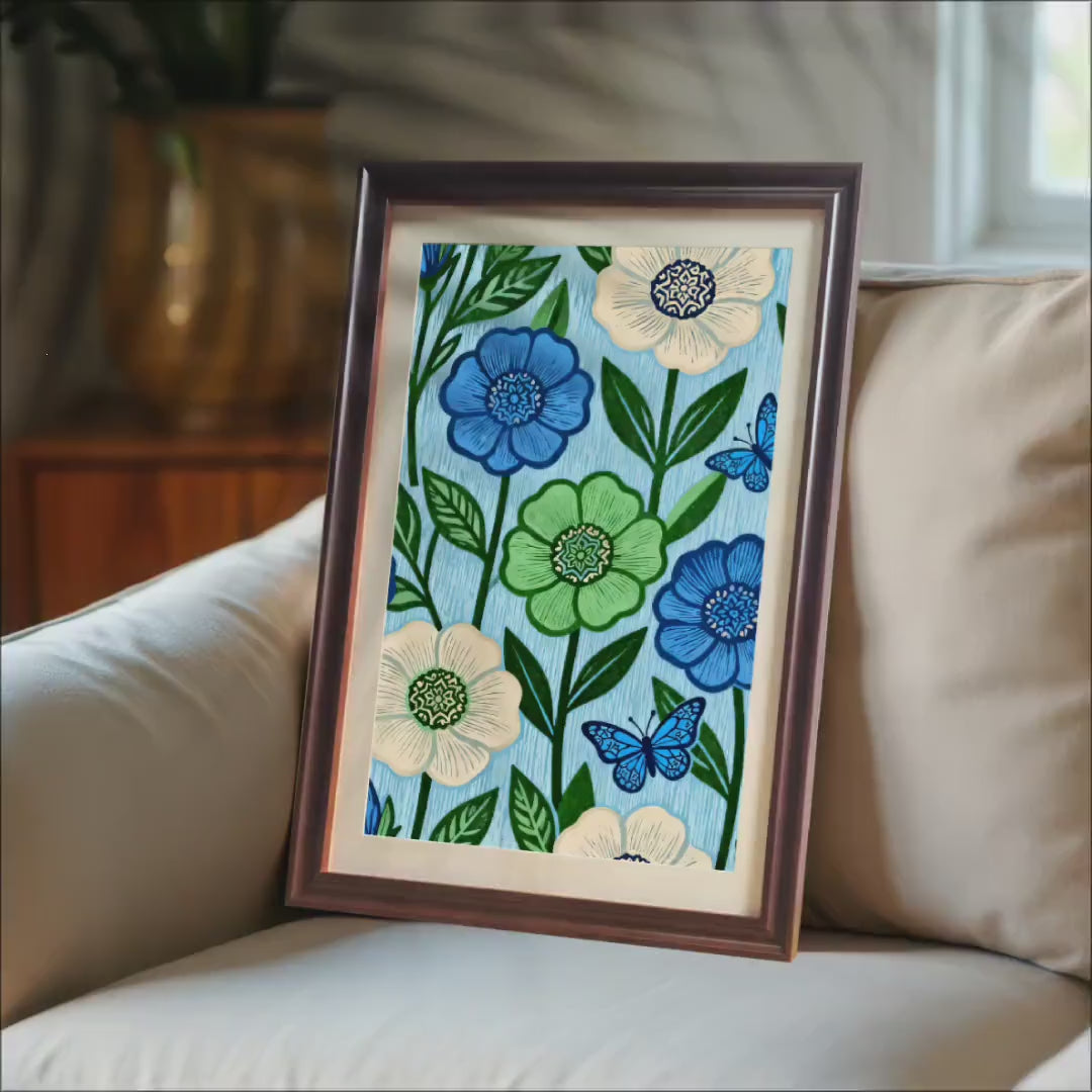 Floral Butterfly Wood Framed Wall Art – Botanical Print