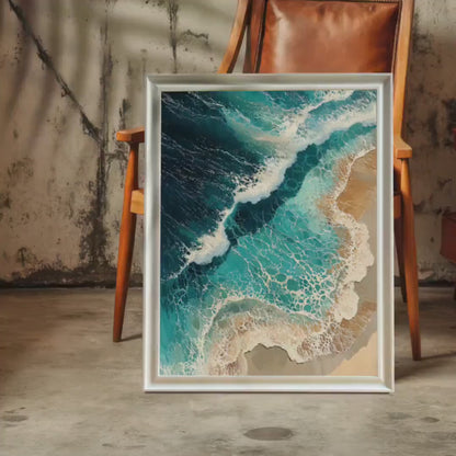 Abstract Ocean Waves Beach Landscape Wood Framed Wall Art Print
