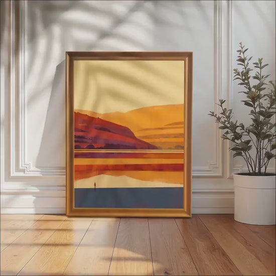 Sunset Reflection Wood Framed Wall Art | Minimalist Desert Landscape Print