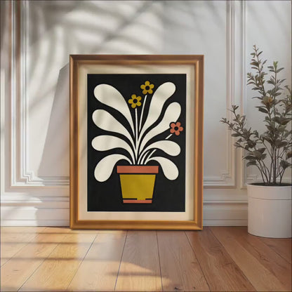 Abstract Potted Plant Floral Illustration Art Print - Geometric Pattern Giclée, Wood Frame, Wall Decor