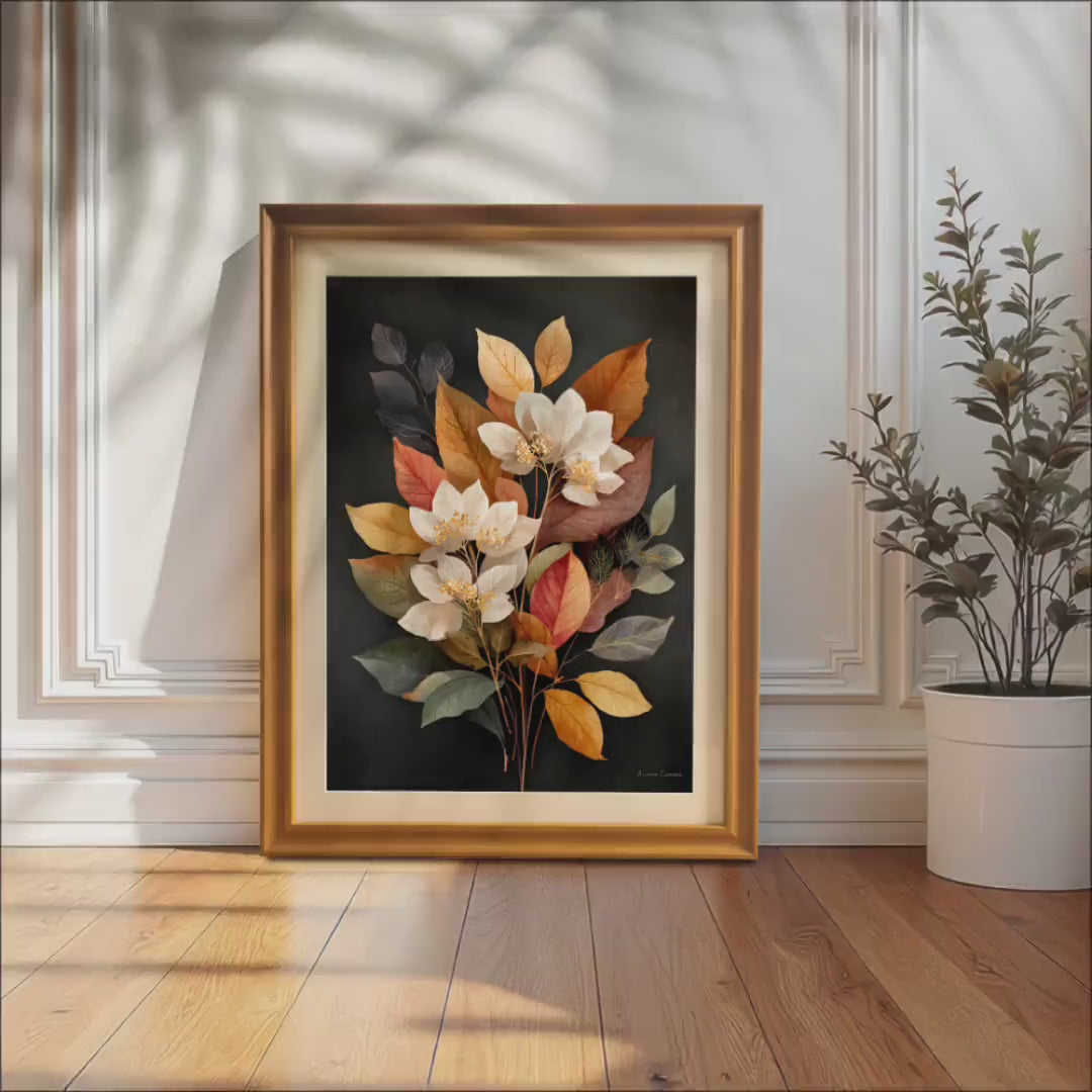 Elegant Floral Bouquet Art Print, Wood Framed Wall Decor, Botanical Giclee Poster