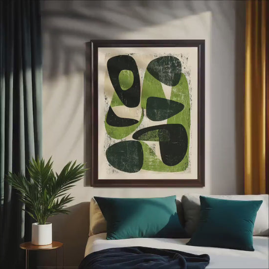 Abstract Organic Shapes Wall Art - Mid-Century Modern Wood Framed Print - Minimalist Earthy Decor