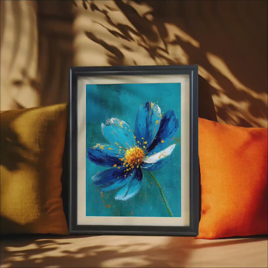 Vibrant Blue Flower Painting Art Giclée Print: Wood Frame, Modern Home Wall Decor