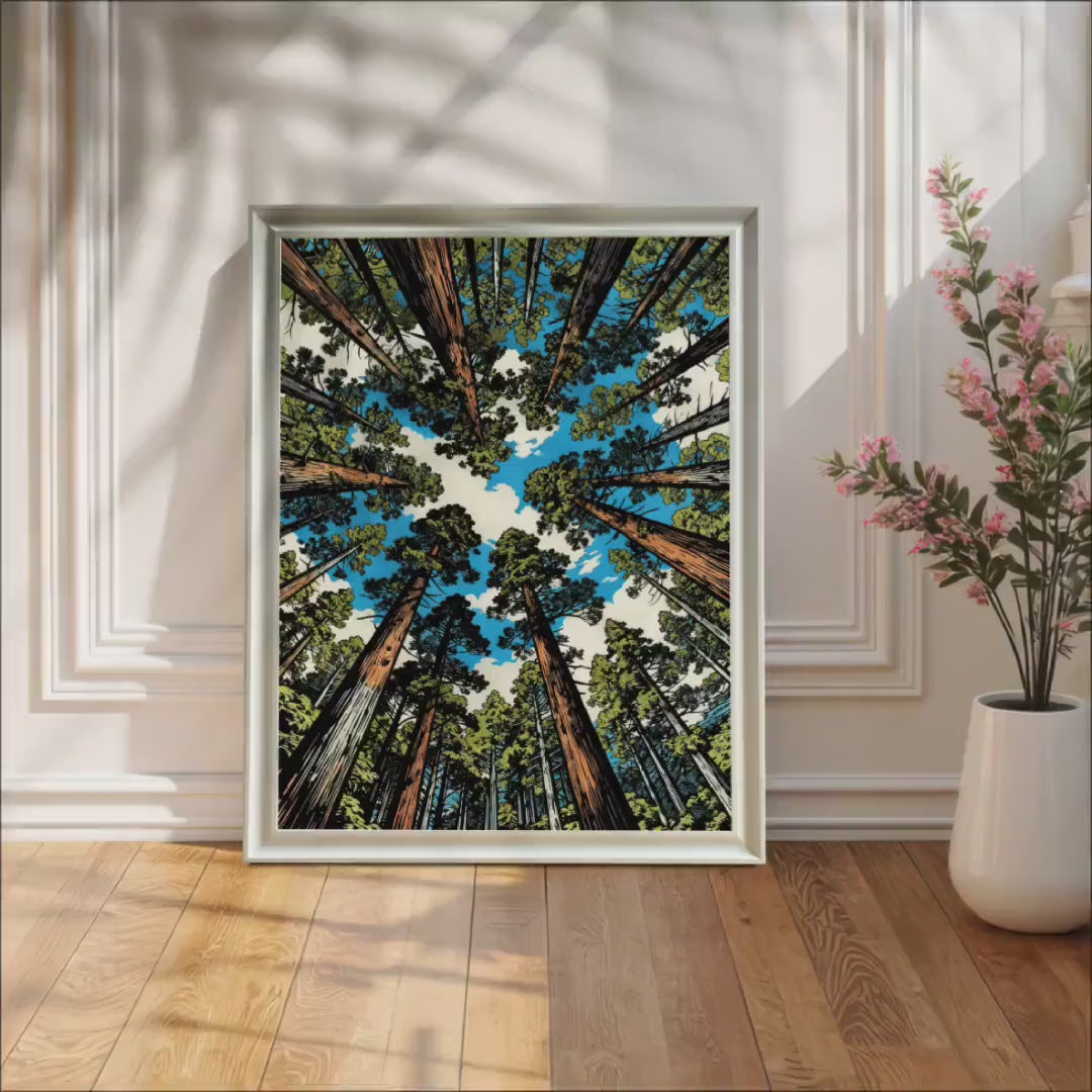 Redwood Tree Forest Woodland Nature Art Wood Framed Wall Decor