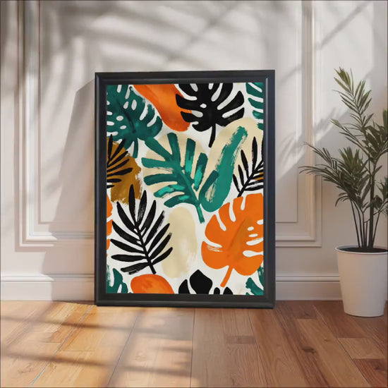 Framed Tropical Leaf Print, Bold Pop Art Giclée, Wood Frame
