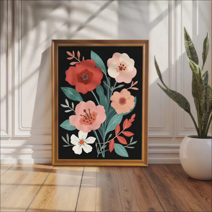 Boho Floral Bouquet Art Print Giclée, Wood Framed Wall Decor
