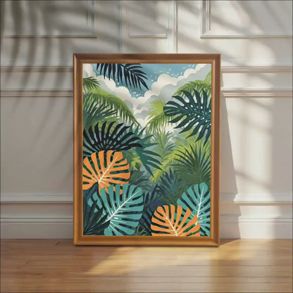 Tropical Leaf Paradise Illustration Wood Framed Wall Art Print