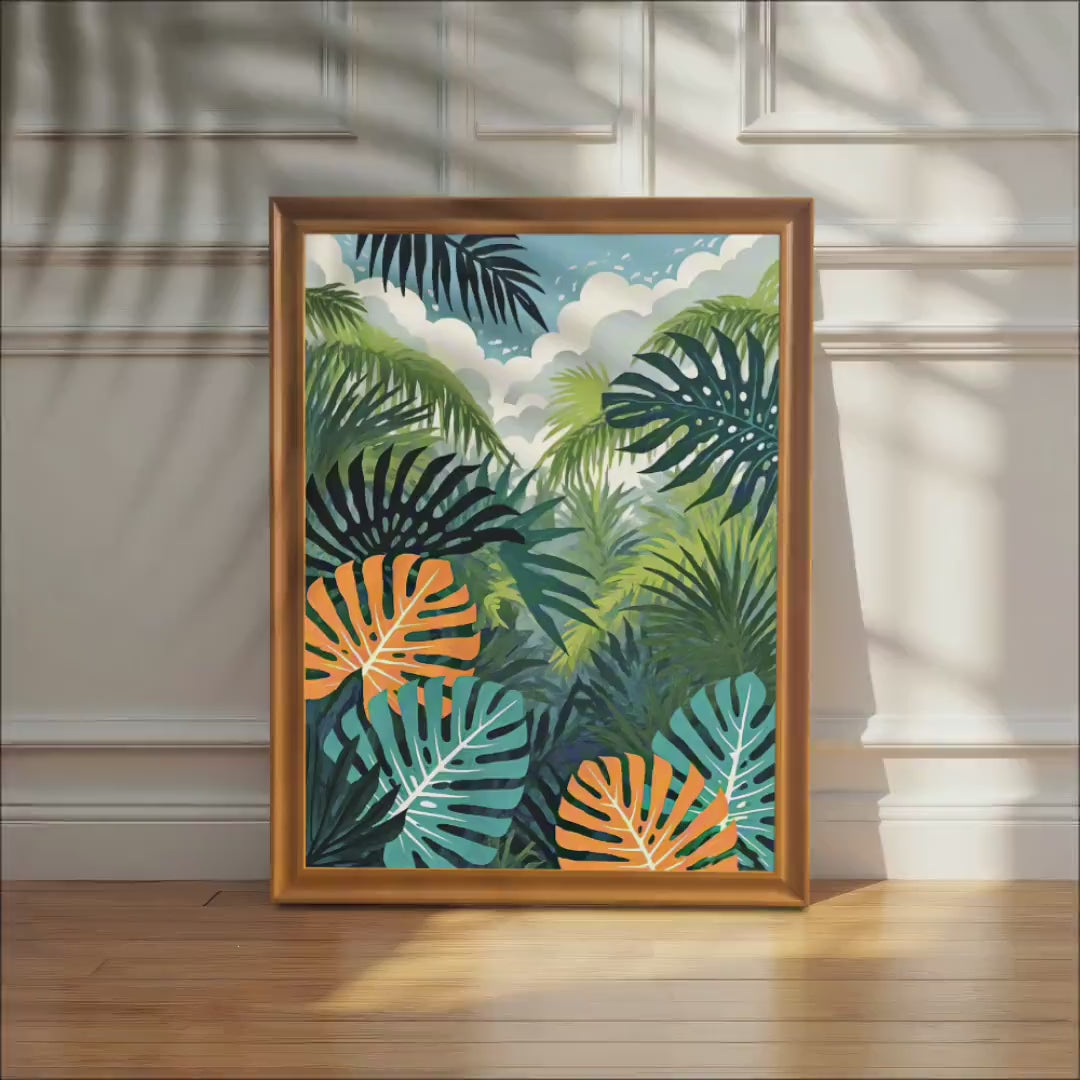 Tropical Leaf Paradise Illustration Wood Framed Wall Art Print