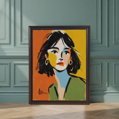 Expressive Abstract Woman Portrait Bold Brushstrokes Art Print Wood Framed Wall Decor