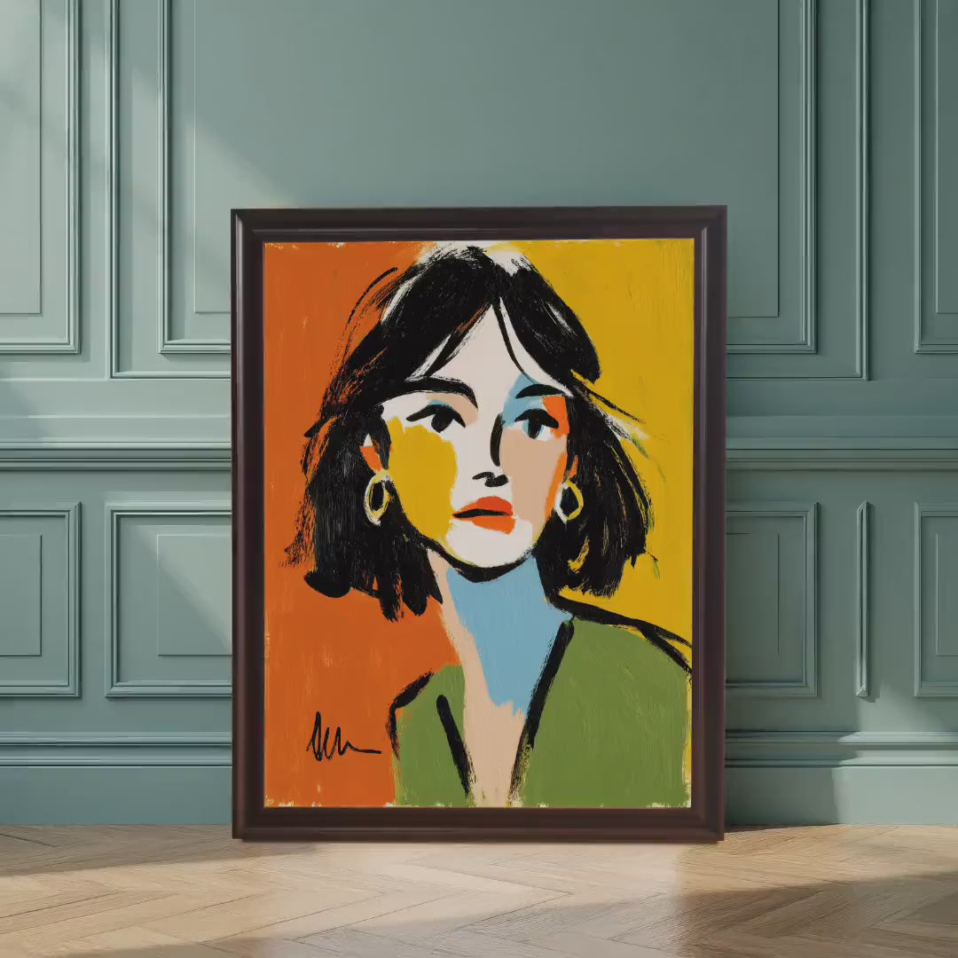 Expressive Abstract Woman Portrait Bold Brushstrokes Art Print Wood Framed Wall Decor