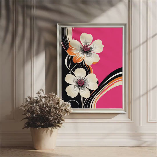 Stylized Mod Floral Illustration Giclée Print, Wood Frame, Wall Art Decor
