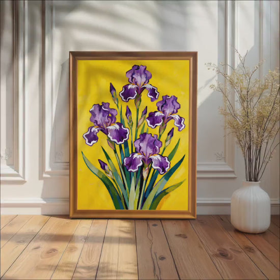 Vibrant Purple Iris Art Print, Impressionist Flower, Wood Frame, Wall Decor