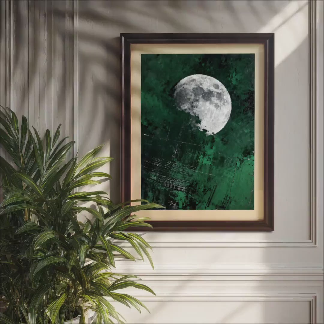 Full Moon Emerald Green Art Print: Wood Framed Wall Art Decor