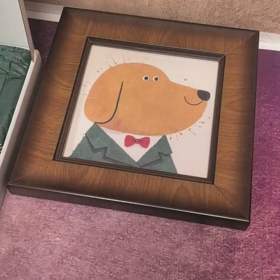 Gentleman Dog Wood Framed Square Wall Art Giclée Print