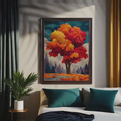 Autumn Tree Landscape Wood Framed Wall Art Print for Housewarming Decor