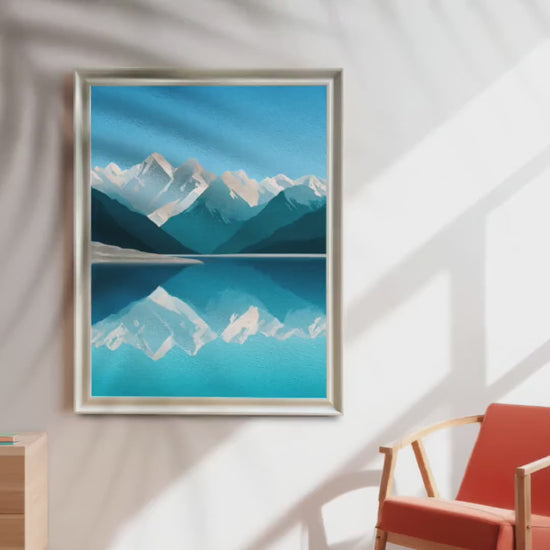 Wood Framed Minimalist Snowy Mountain Lake Art Giclée Print
