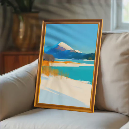 Winter Lake Snowy Mountain Landscape Wood Framed Wall Fine Art Paper Poster