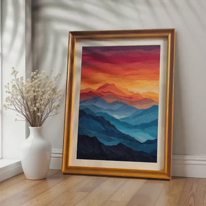Abstract Mountain Sunset Landscape Giclée Print Wood Framed Wall Art Home Decor