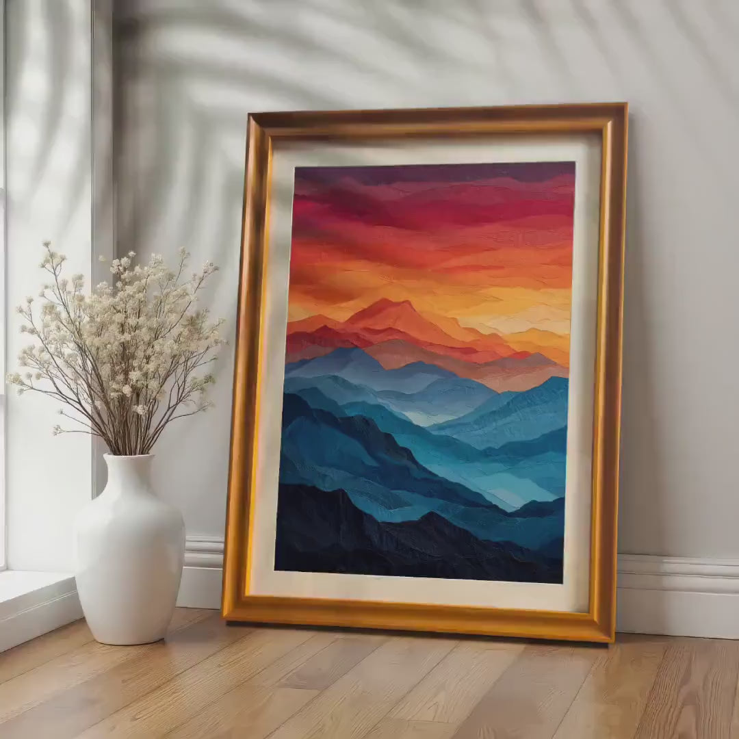 Abstract Mountain Sunset Landscape Giclée Print Wood Framed Wall Art Home Decor